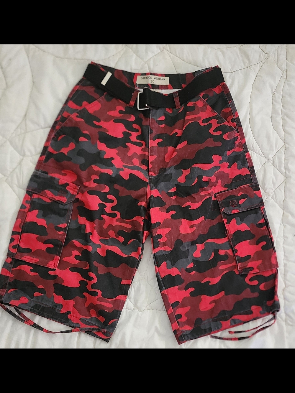 Oakwood Mountain Red Camo Men’s Cargo Shorts with Belt